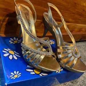Gold diamond open toe heels size 8.5